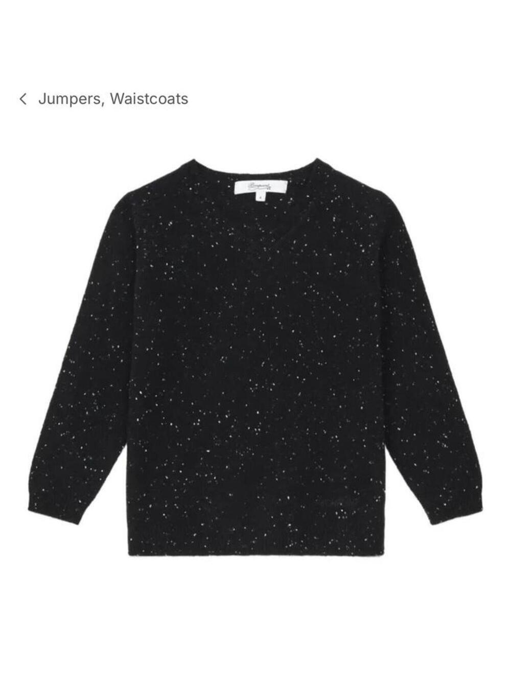 Bonpoint Black White Flecked V Neck Sweater 100% Cashmere